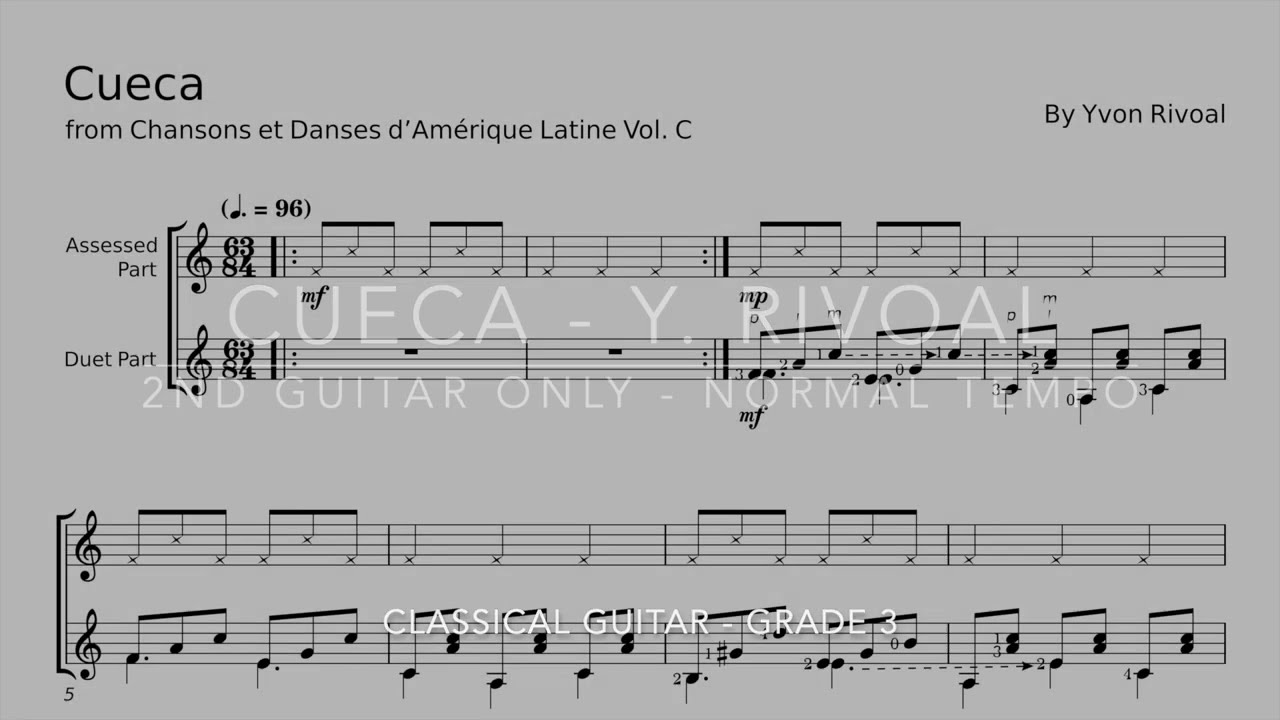 Cueca by Yvon Rivoal - 2nd Guitar - Accompaniment (Normal tempo) - Classical Guitar - Grade 3