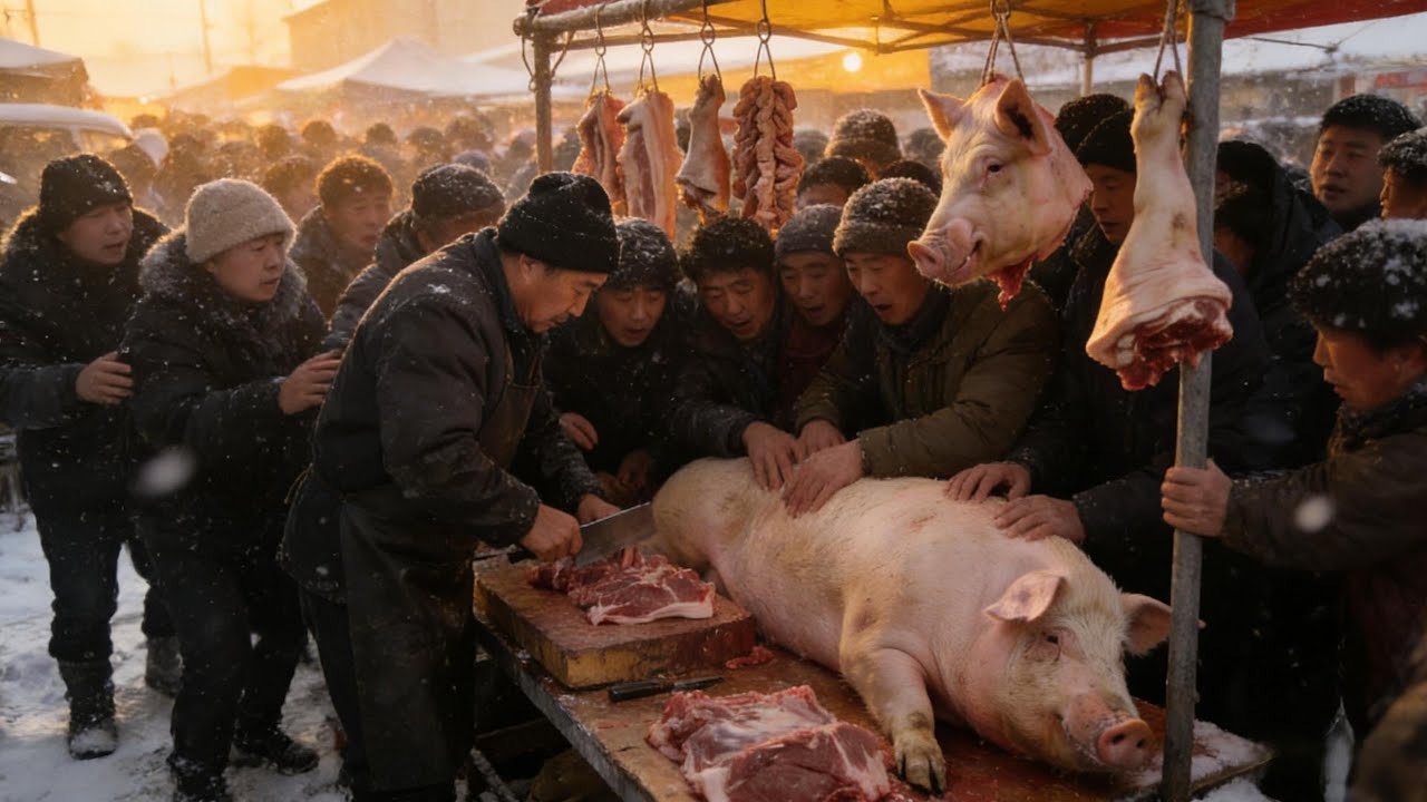 今天豬肉攤忙冒煙了，農村開始囤過年豬肉了，大姨幹比劃不買，華哥急得嗓子都冒煙了【玖叔v​​log】#pork #猪肉 #玖叔vlog#华哥猪肉#玖叔猪肉#豬肉