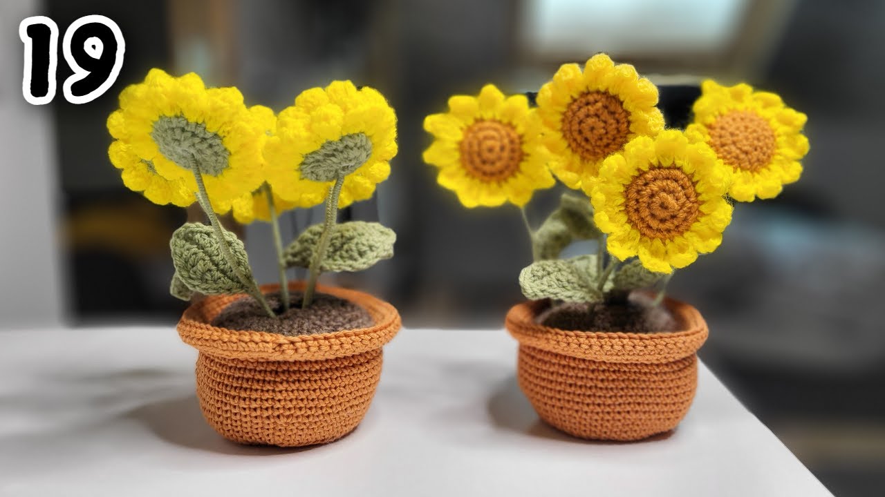 Crochet Sunflower BOUQUET in a POT Step by step tutorial for beginners