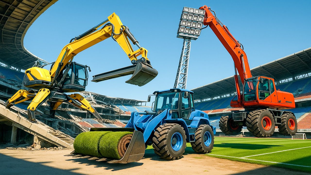 Excavator & Bulldozer Build a Massive Stadium from the Ground Up | CONSTRUCTION VEHICLES