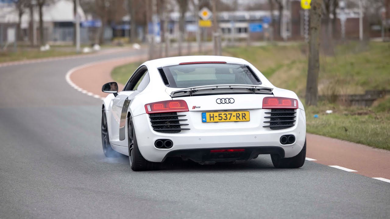 LOUD Audi R8 V8 with Capristo Exhaust - Accelerations, Launch Controls, Powerslides & Revs !