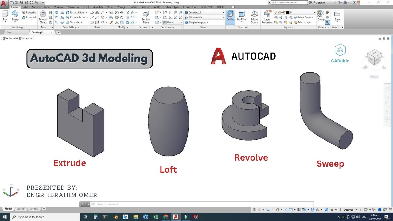 3D-моделирование в AutoCAD | Узнайте, как использовать команды «Выдавливание», «Посадка», «Вращен...