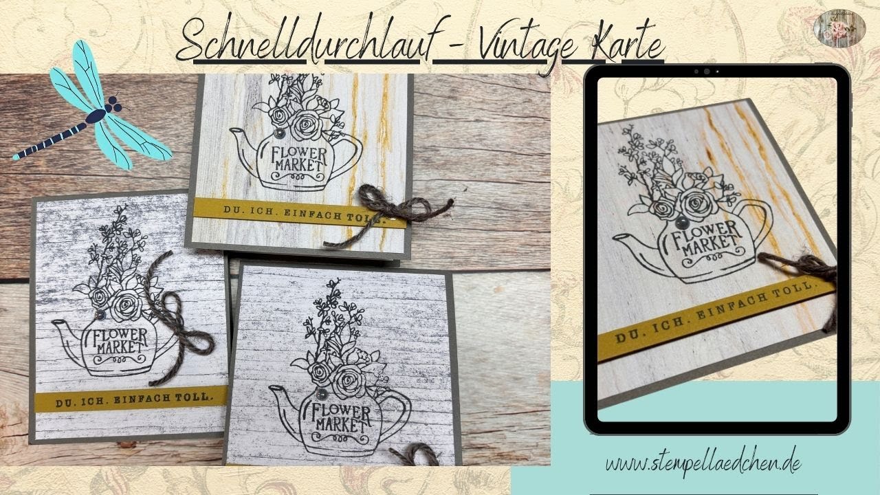 Kleine Vintagekarte mit GL&uuml;cksblumen im Schnelldurchlauf