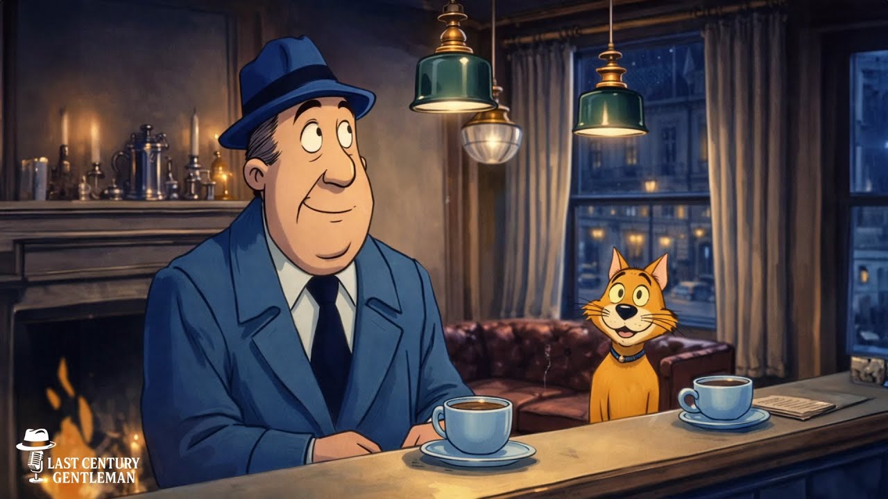 Gentleman’s Quiet Evening in a Warm Vintage Café Ambience and Oldies Playing in Another Room