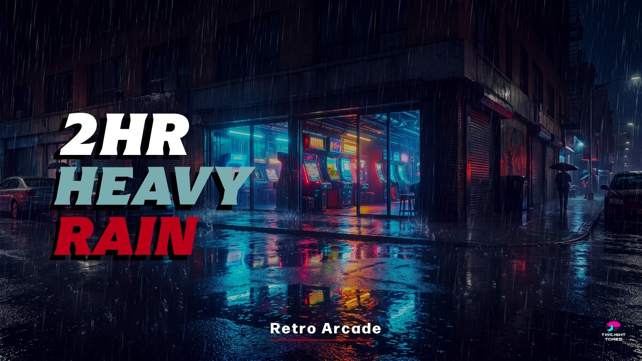 Retro Arcade Ambience with Heavy Rain | Cozy Neon Glow & Relaxing Sleep Sounds