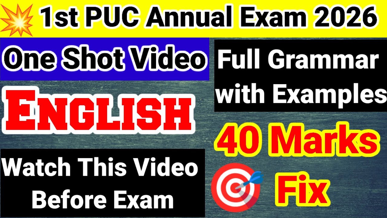 1st PUC English Grammar Questions with Examples For Annual Exam 2026 kseab