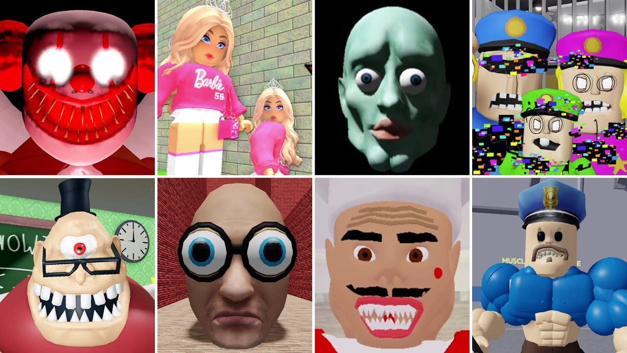 Cursed Glitches Scary Obby Speed Runs Muscle Barry, Handsome men, Barbie Grow, Bitsy Butcher, Bobby