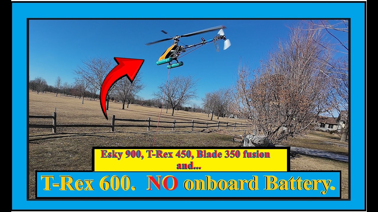 No Onboard Batteries!  See T Rex 600, Esky 900, Trex 450, & Blade 350 Heli's Fly.
