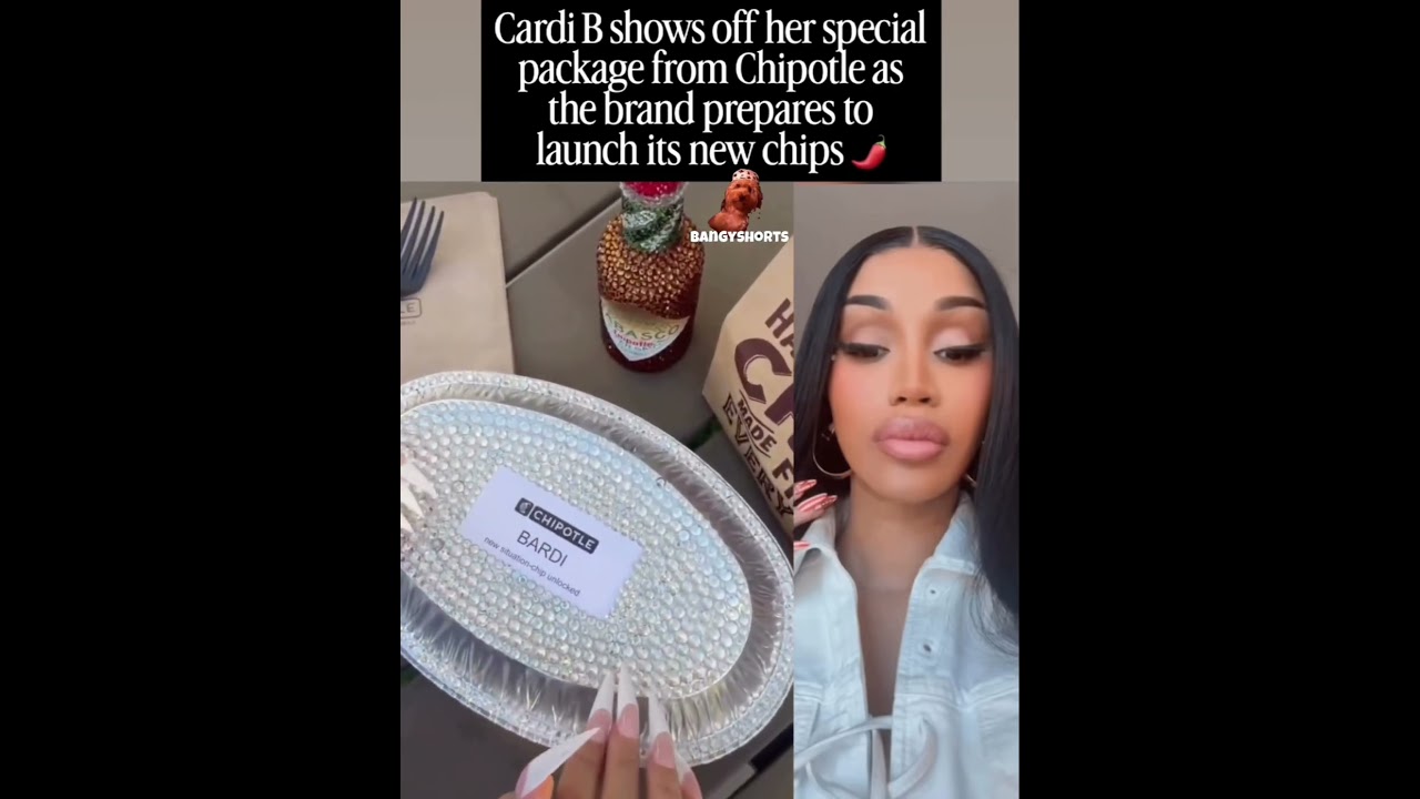 Cardi B shows off her special package from Chipotle as the brand prepares to launch its new chips
