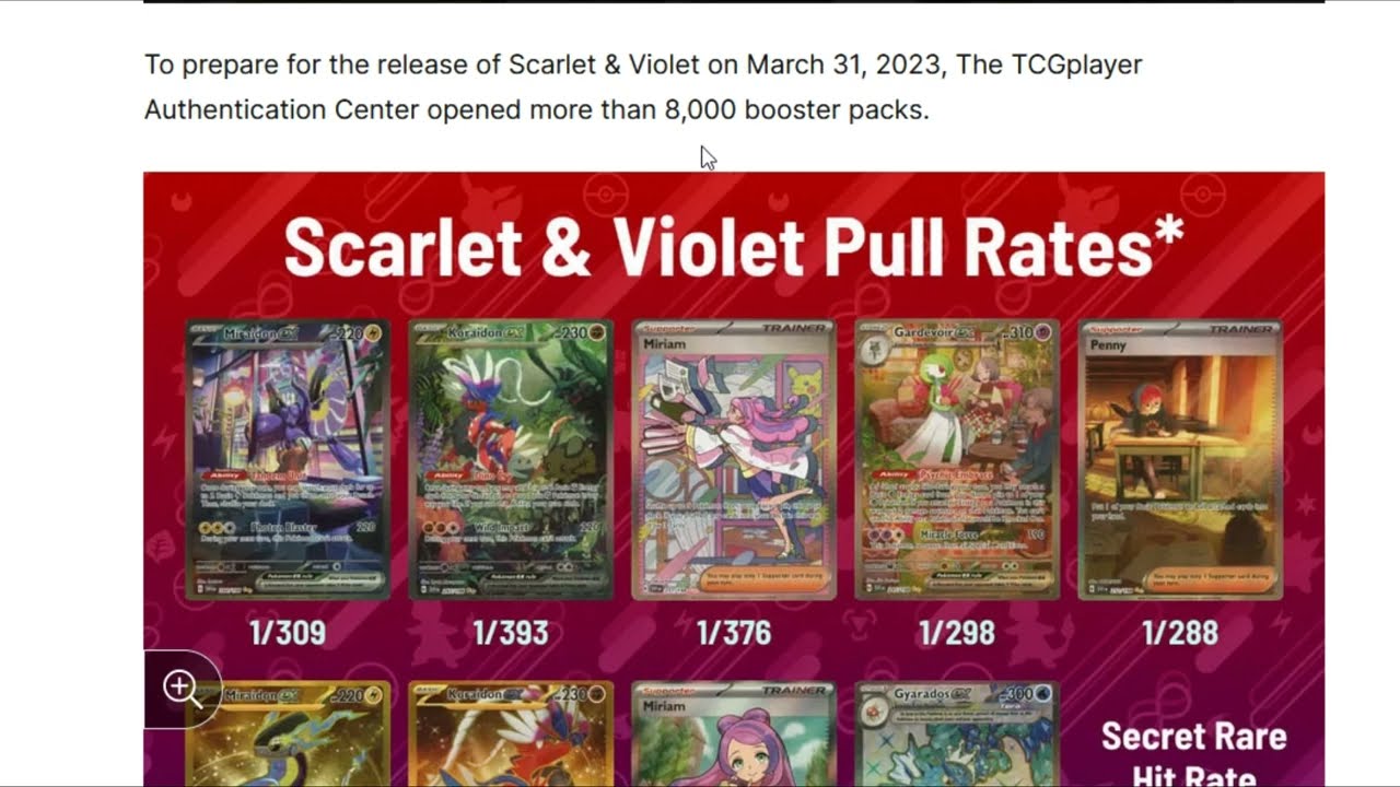 Le drop rate du set Pokemon Écarlate et Violet est sortit, on regarde ça !