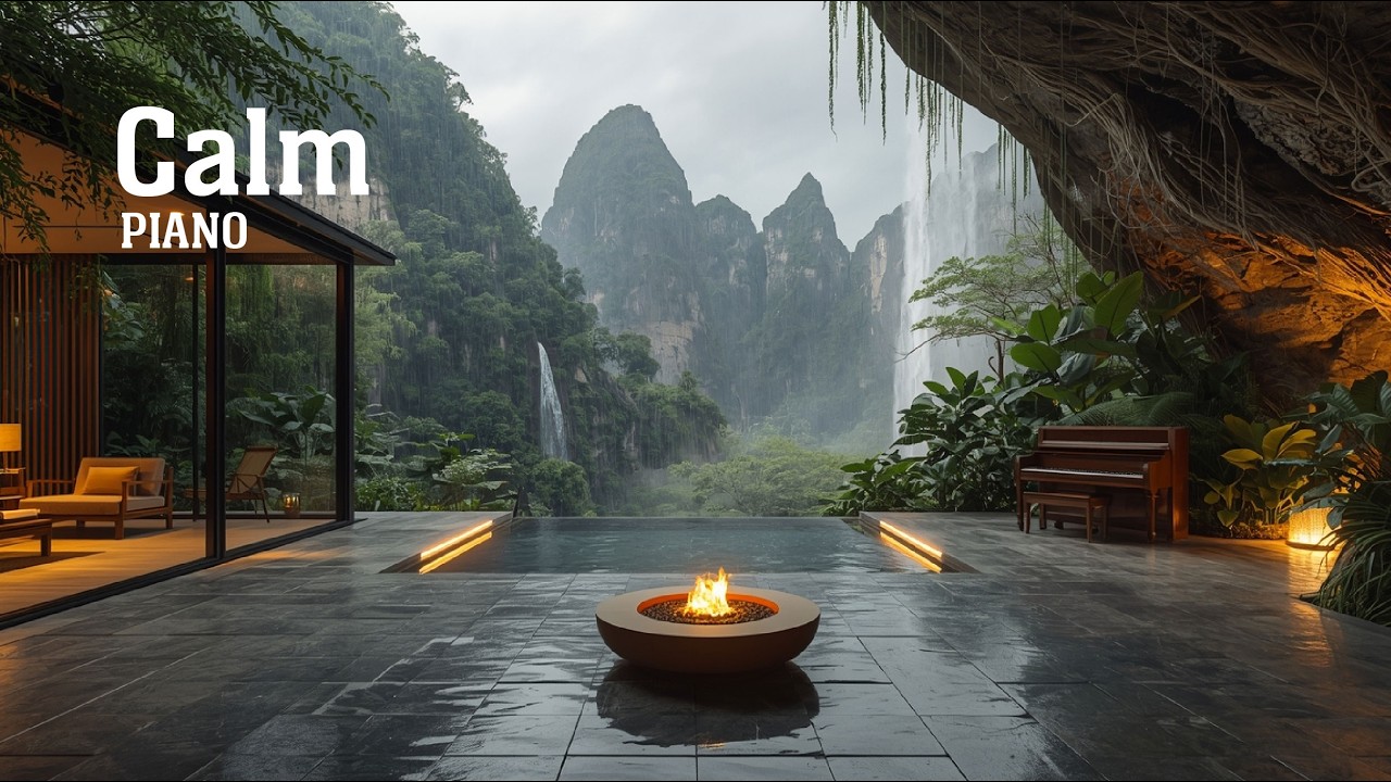 Relaxing Fire And Rain Sound | Stress Relief Meditation | Relaxing Piano Music For Deep Sleep