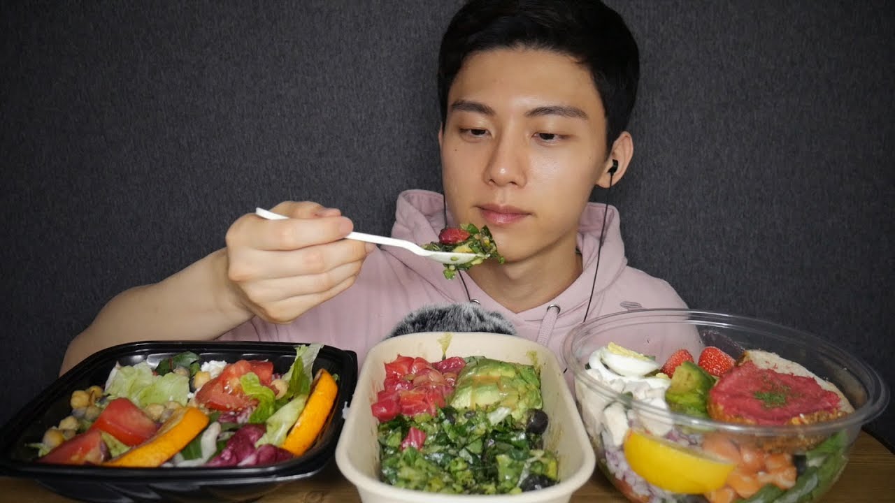 [Sub] Korean ASMR Avocado Salads Eating Sounds MUKBANG 아보카도 샐러드 이팅 사운드 먹방