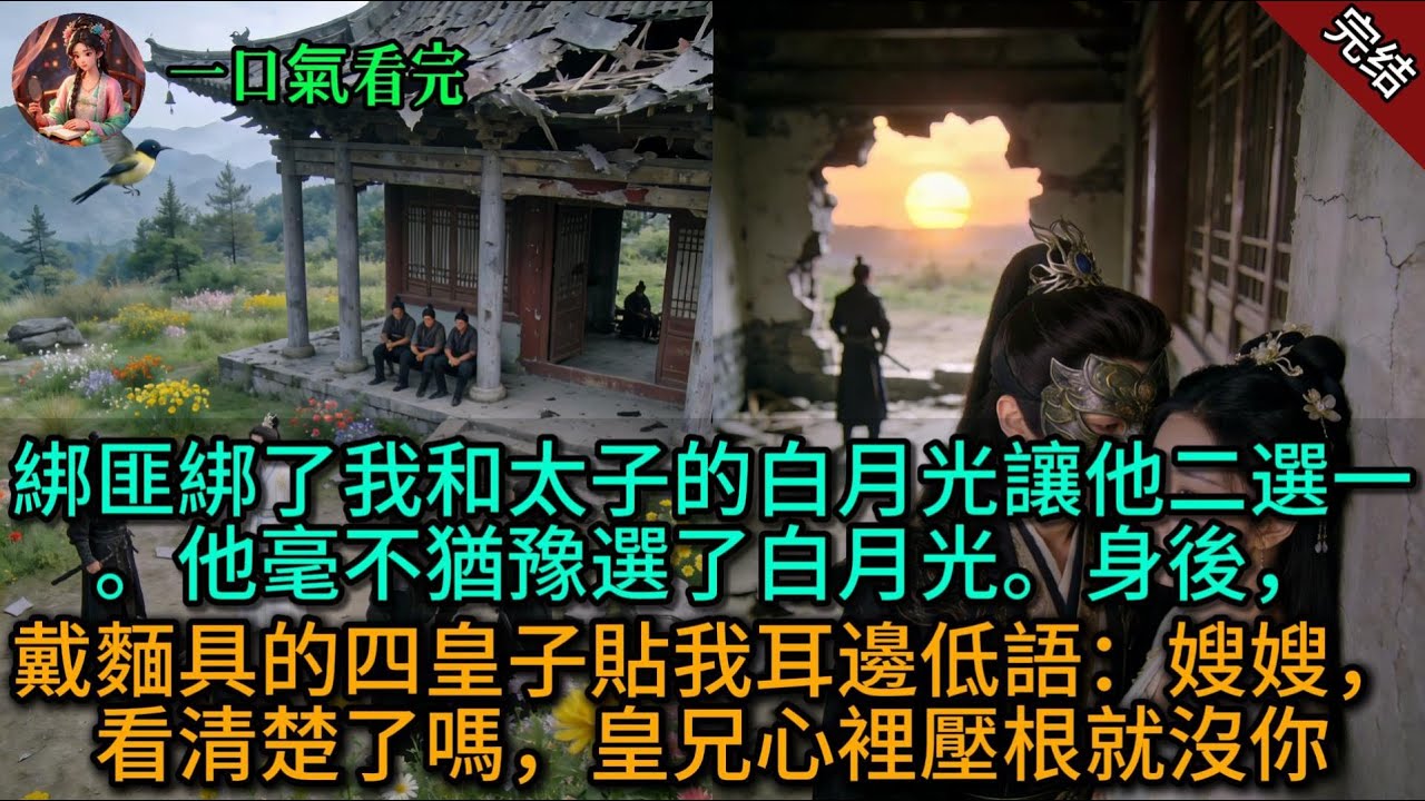 【原創已完結】綁匪綁了我和太子的白月光讓他二選一。他毫不猶豫選了白月光。身後，戴麵具的四皇子貼我耳邊低語：嫂嫂，看清楚了嗎，皇兄心裡壓根就沒你