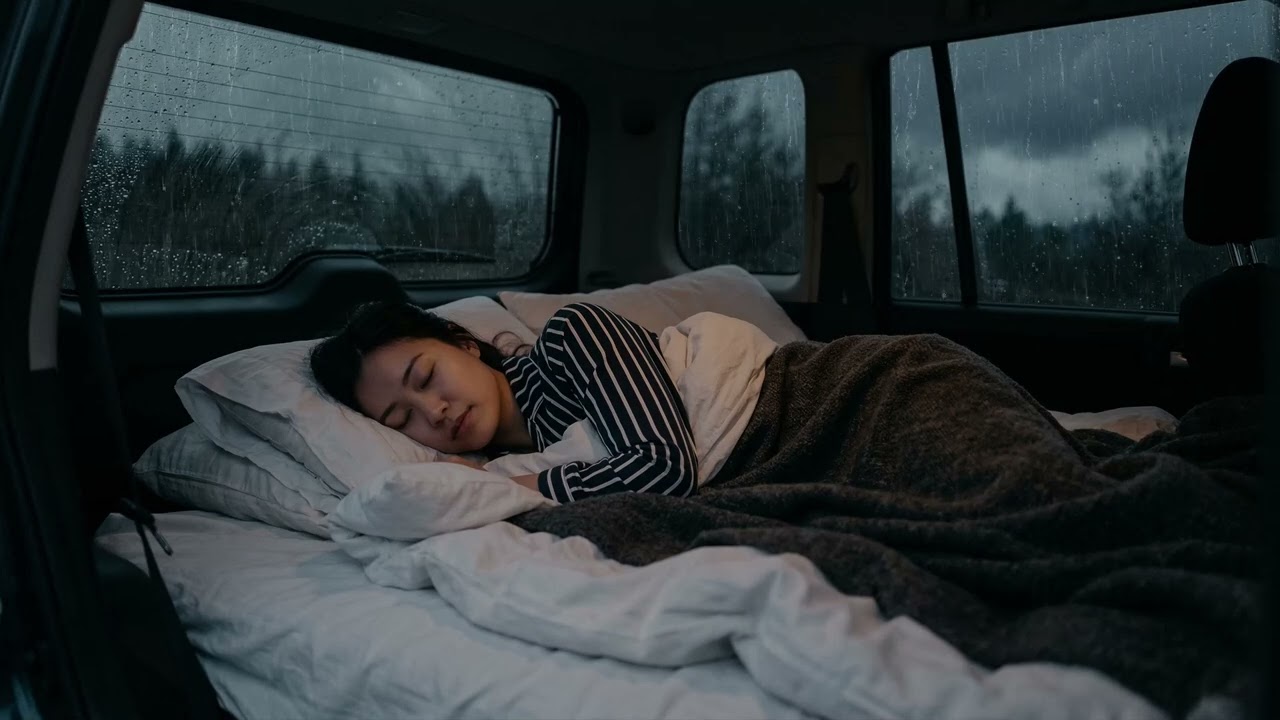 Steady Rain 🌧️ Drumming On The Car Roof While Water Trails Slide Down The Window Glass 🚗