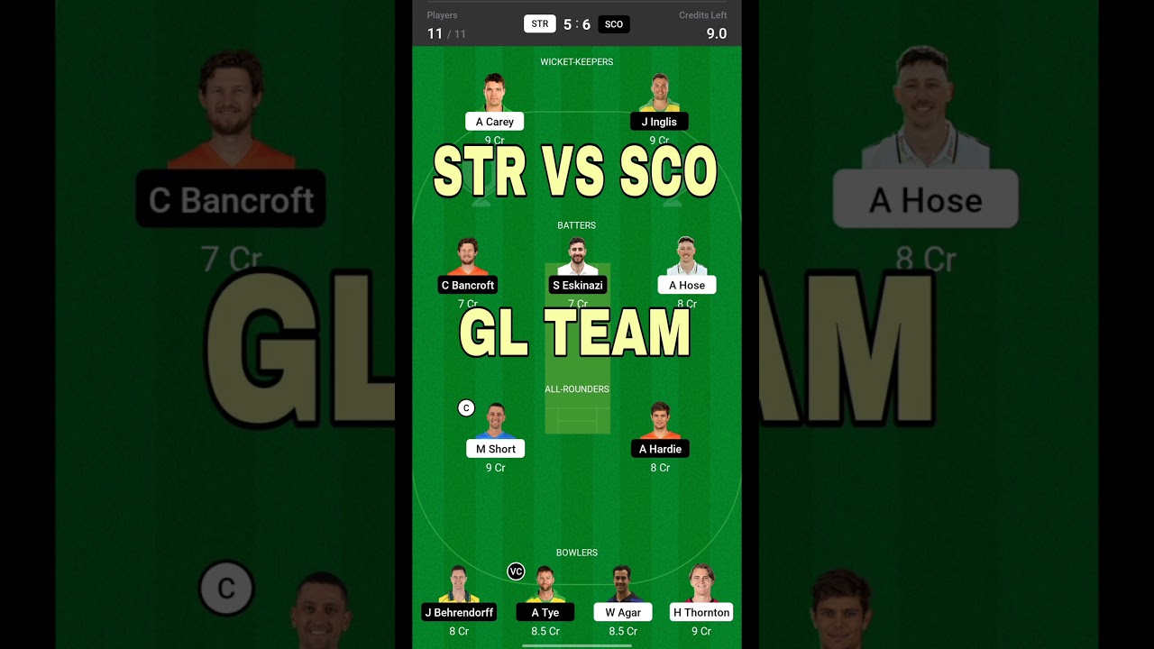 ADS vs PRS DREAM11 TEAM | SCO vs STR Dream11match prediction | STRvsSCO Dream11 48th T20 BBL 2022-23