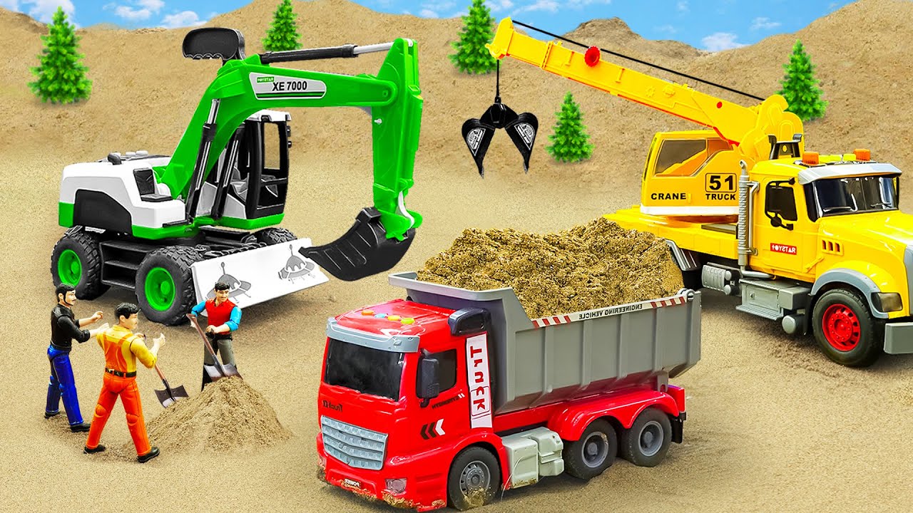Excavator, Crane, Rescue Helicopter Rescue and Road Making for Funny Construction Vehicles | Car Toy