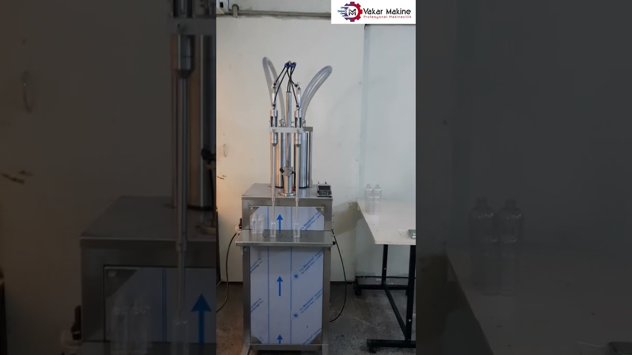 Yarı Otomatik Sıvı Dolum Makinesi 1 Litre &Uuml;stten Dolum Testi (Semi-Automatic Liquid Filling Machine)