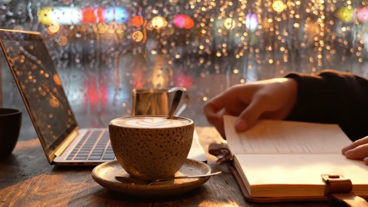 Cozy Rainy Night Coffee Shop Ambience with Soft City Lights for Deep Focus and Relaxing Sleep