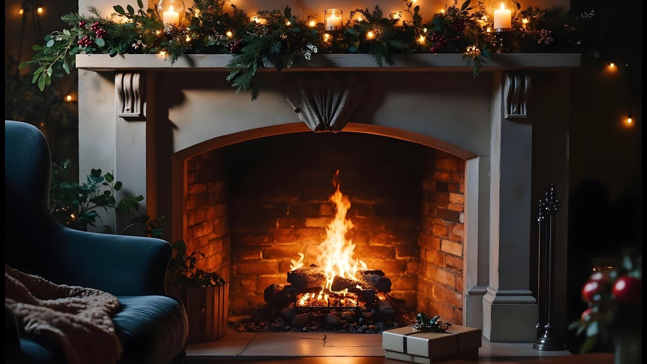 Stone Fireplace & Candlelight  3 Hours of Christmas Ambience with Holiday Music 🎄✨🔥