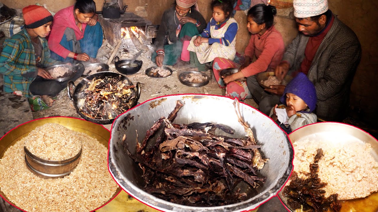 dharme  brother's family cook buff soup curry and rice @ruralnepall