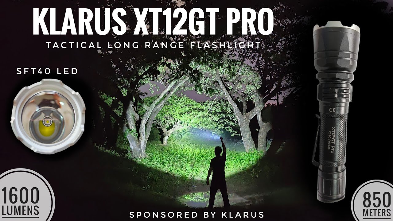 Klarus XT12GT Pro, Tactical Long Range Flashlight, SFT40, 1600 lumens, 850 meters throw