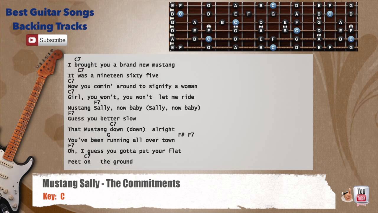 🎸 Mustang Sally - The Commitments Guitar Backing Track with scale, chords and lyrics