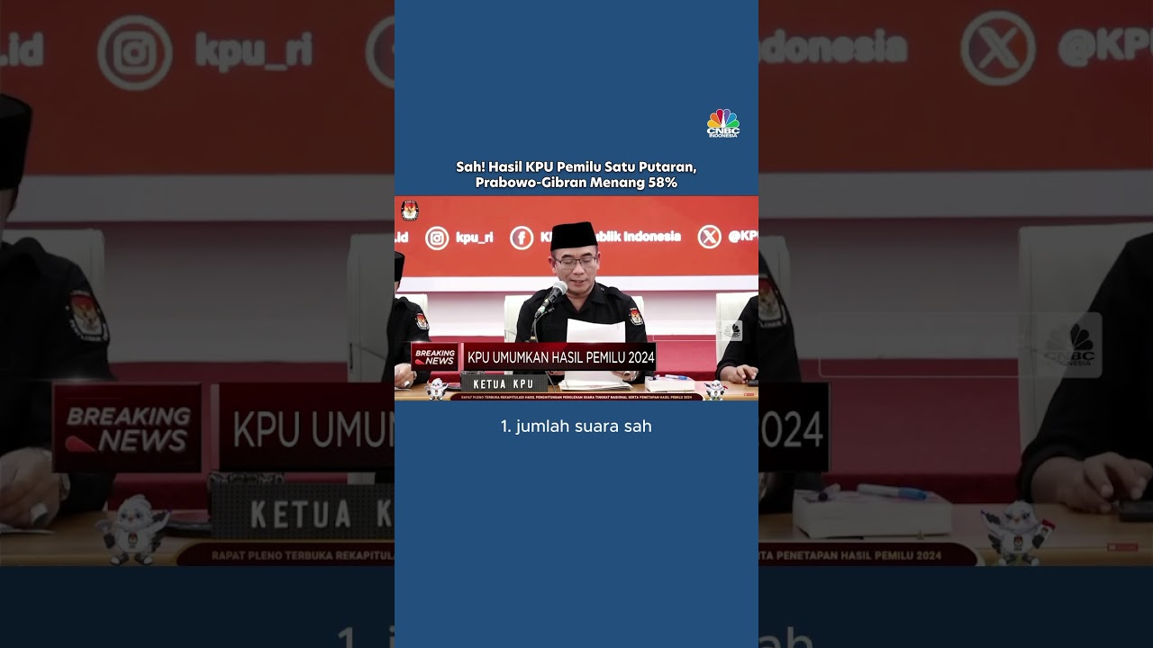 Sah! Pemilu Satu Putaran, Prabowo Gibran Menang 58% #pemilu2024