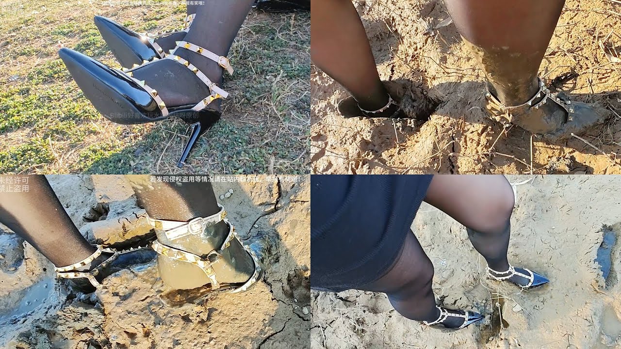 Black high heels on mud(14)(Full video 12min 45sec)