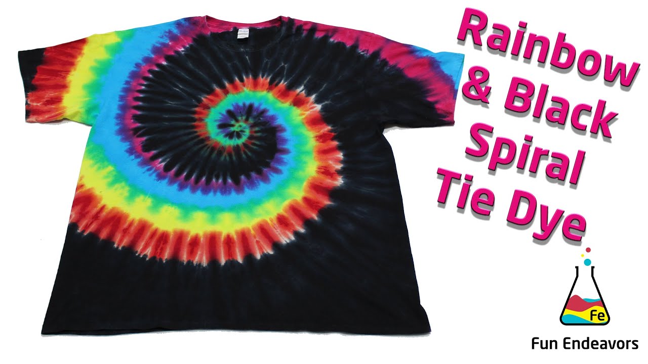 Tie Dye Design:  Cool Rainbow and Black Spiral Tie Dye