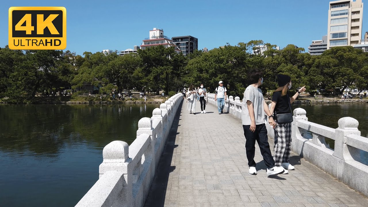 🇯🇵 [4K] Japan Walk - Fukuoka - Ohori Park and Japanese Castle Ruins - Binaural Audio
