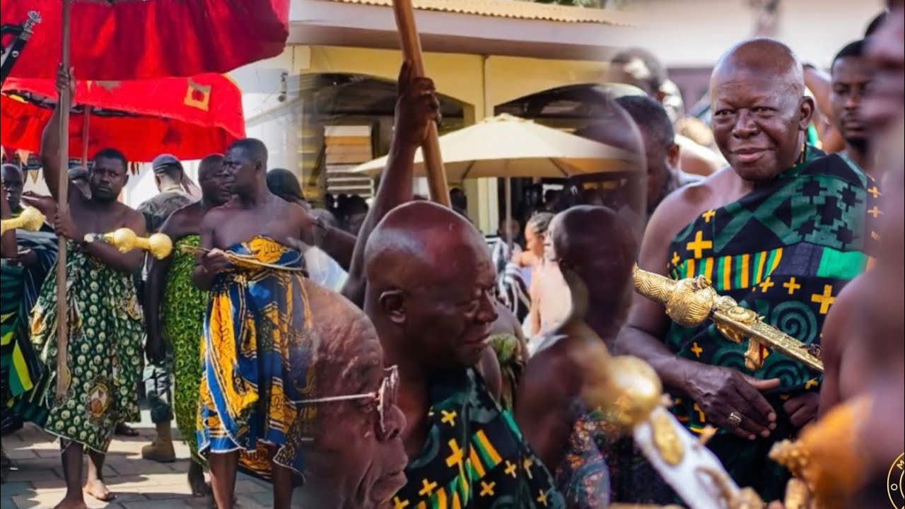 His Royal Majesty Otumfuo Osei Tutu II arrives @ the 8th Akwasidae in grand style 💚🖤💛Piaww✌🏻