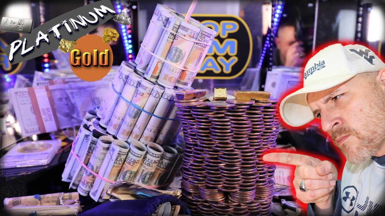 💲🤔$20,000 Cash! I must knock down this tower of quarters & tower of $100's. High Risk Coin Pusher