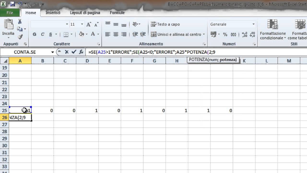 come trasformare un numero binario in decimale su microsoft excell