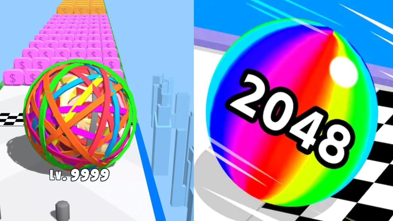 Rubber Ball Run VS Ball Run 2048 - All Levels Gameplay Android iOS . New Update 