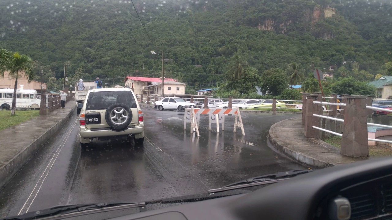 Driving through downtown Soufrière, Saint Lucia, 2016-11-30