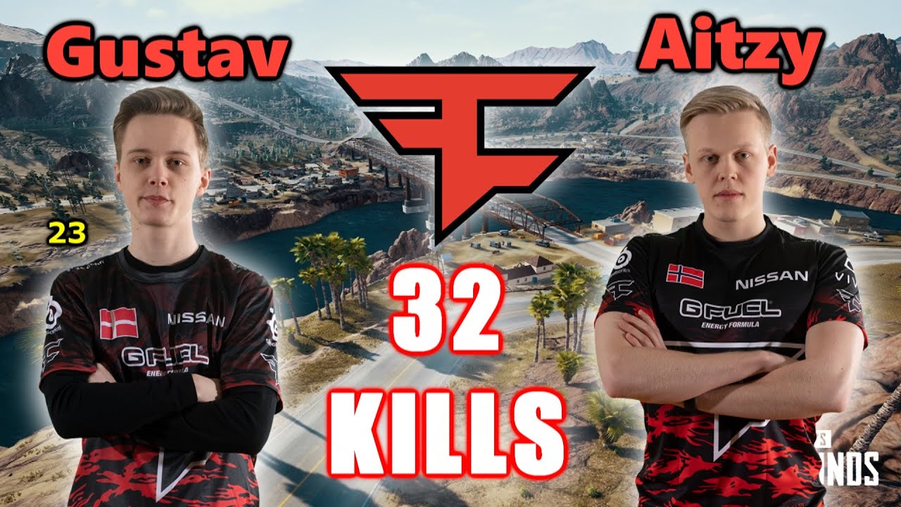 FaZe Gustav & Aitzy - 32 KILLS - M416+Mini14 - DUO vs SQUADS - PUBG