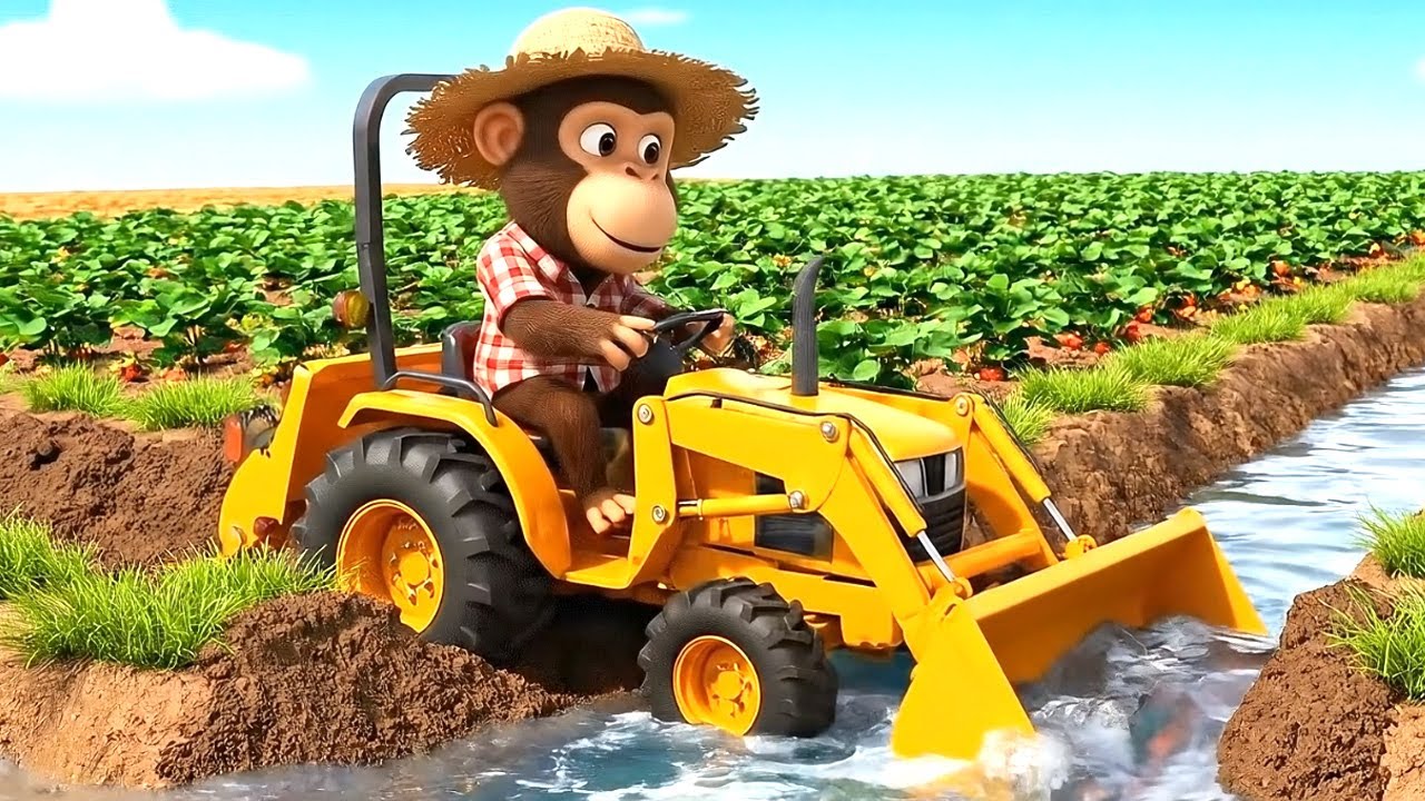 Monkey Fixes Tractor and Helps his Friends on The Farm & Harvest Fruit 🎉🐒 | Farm Life