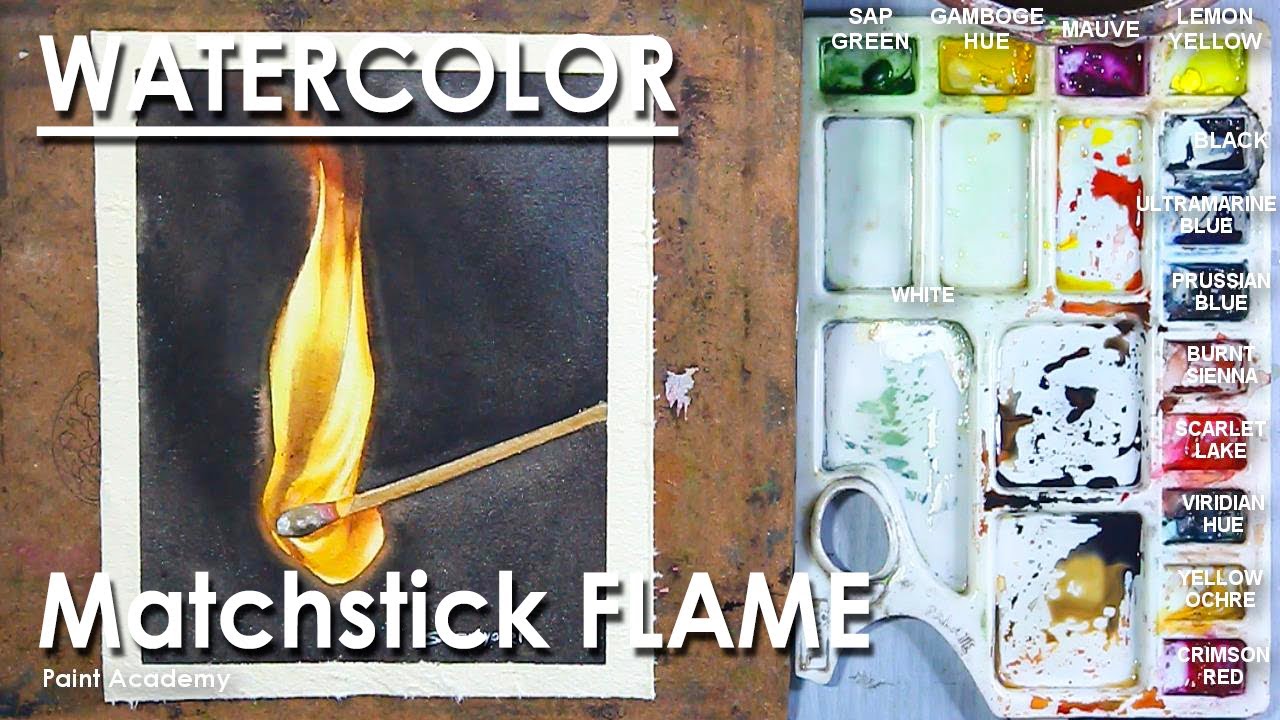 Watercolor Painting | How to Paint Matchstick Flame | step by step