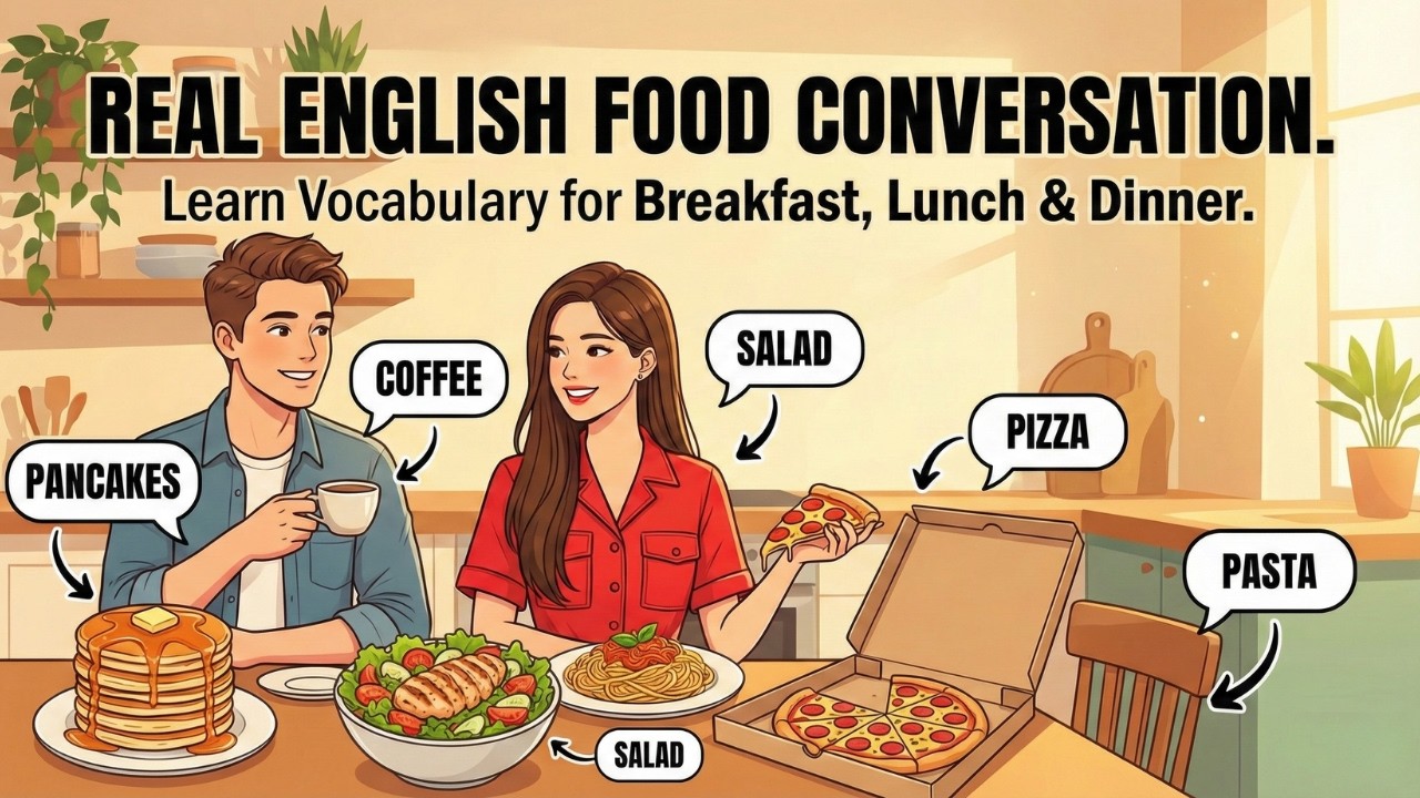 Real English Conversation Practice: Talking About Food (Breakfast, Lunch & Dinner)
