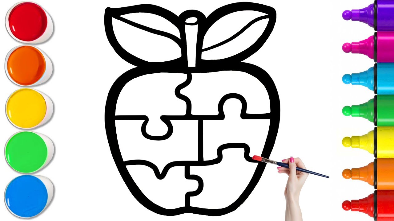 🍎 Как нарисовать разноцветные кусочки яблока из пазла | Простой пошаговый урок