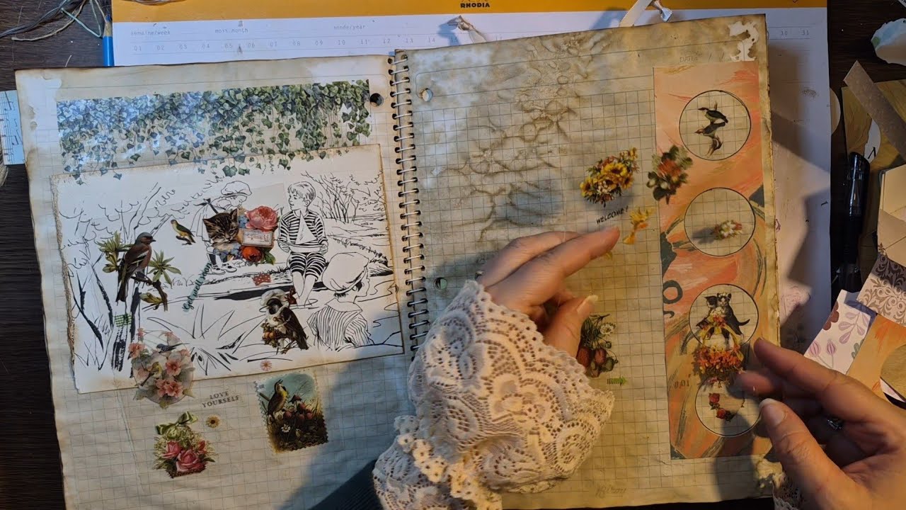 WATCH ME decorate my coffee dyed notebook 📔 simple ideas for beginners