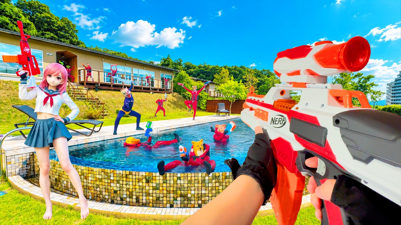 Nerf War | Битва в аквапарке и спа 50 (Nerf от первого лица)