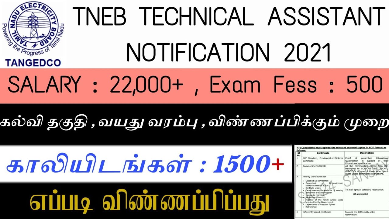 Tneb technical assistant Notification 2021 | No Age Limit | Educational Qualification | வயது வரம்பு