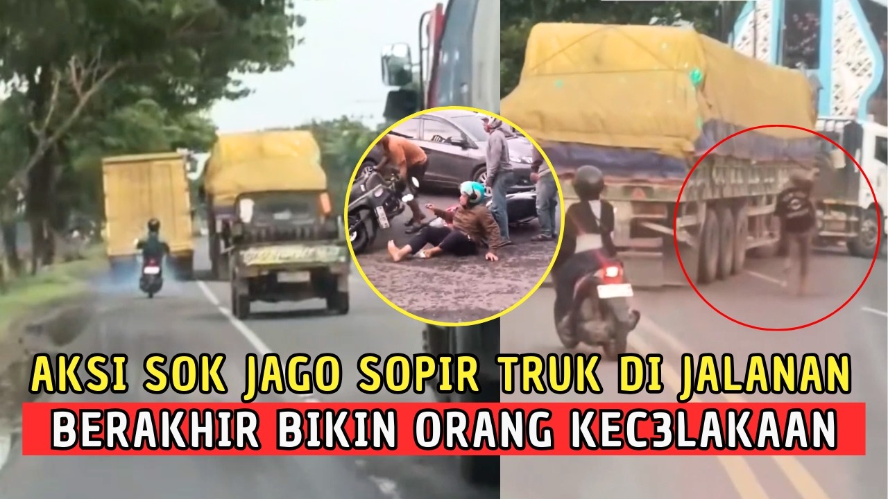 MIRIS NGELIATNYA ! Aksi Sok Jago Sopir Truk Berakhir P3taka - Pemotor Kesruduk Tronton😱