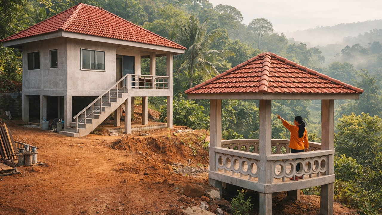 Solo Woman Builds Cozy Shelter: Plastering Pillars and Making a Rustic Stove
