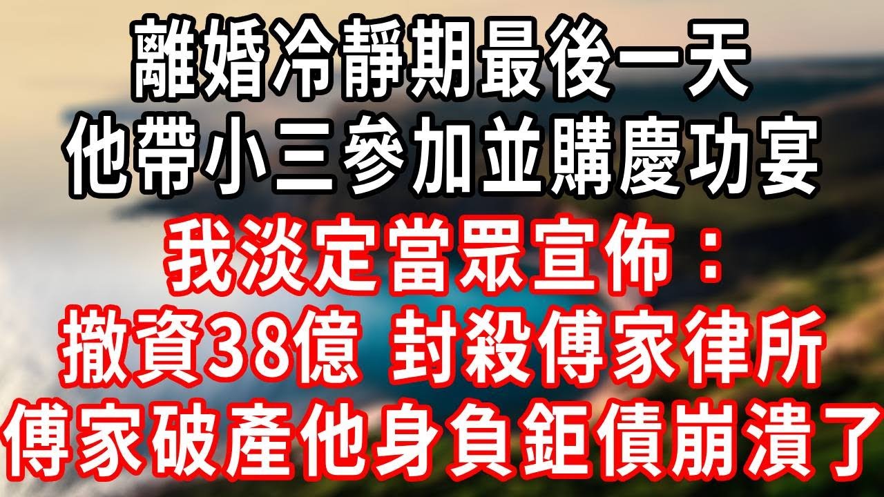 離婚冷靜期最後一天，他帶小三參加並購慶功宴。我淡定當眾宣告：“撤資38億，封殺傅家律所。”傅家破產他身負鉅債崩潰了！#情感故事 #爽文 #大女主