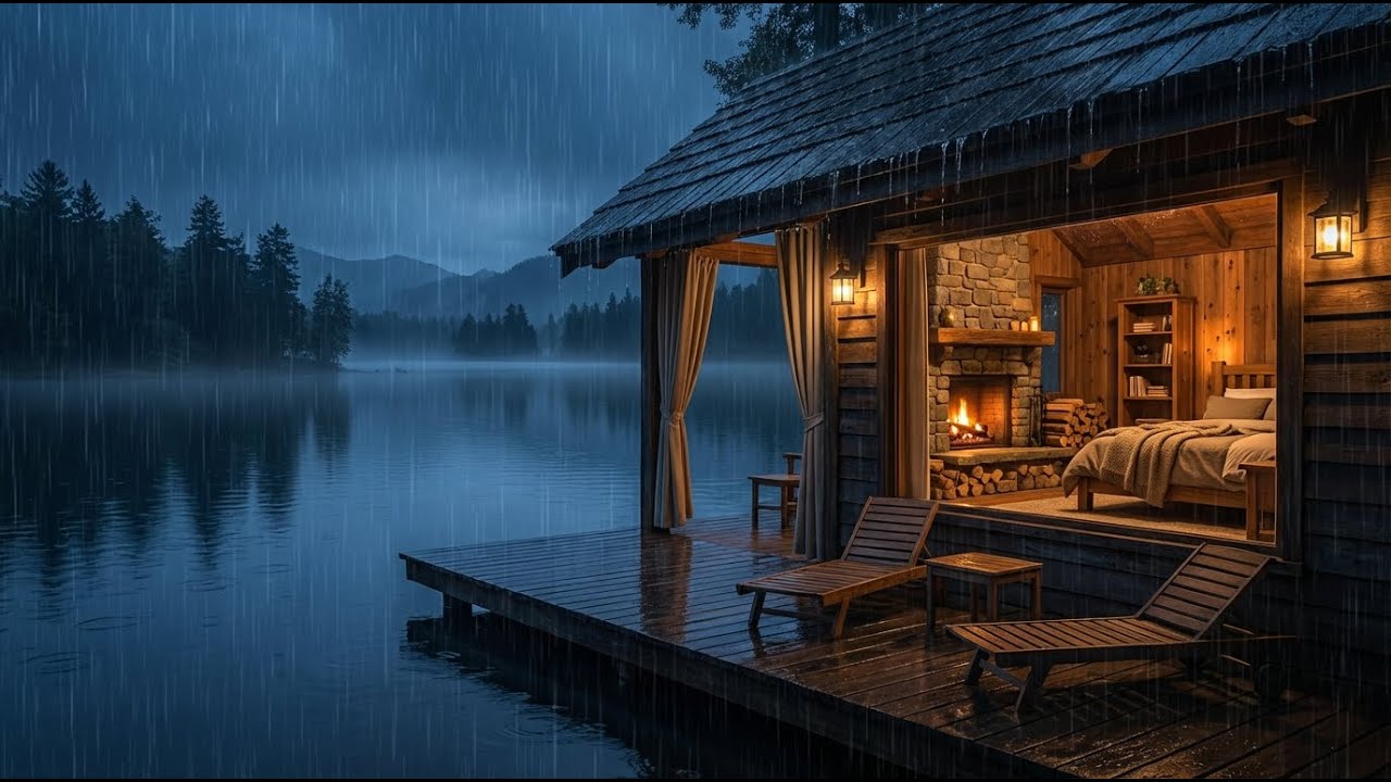 Cozy Cabin Retreat | Heavy Rain & Crackling Fire Deep Sleep (No Ads)