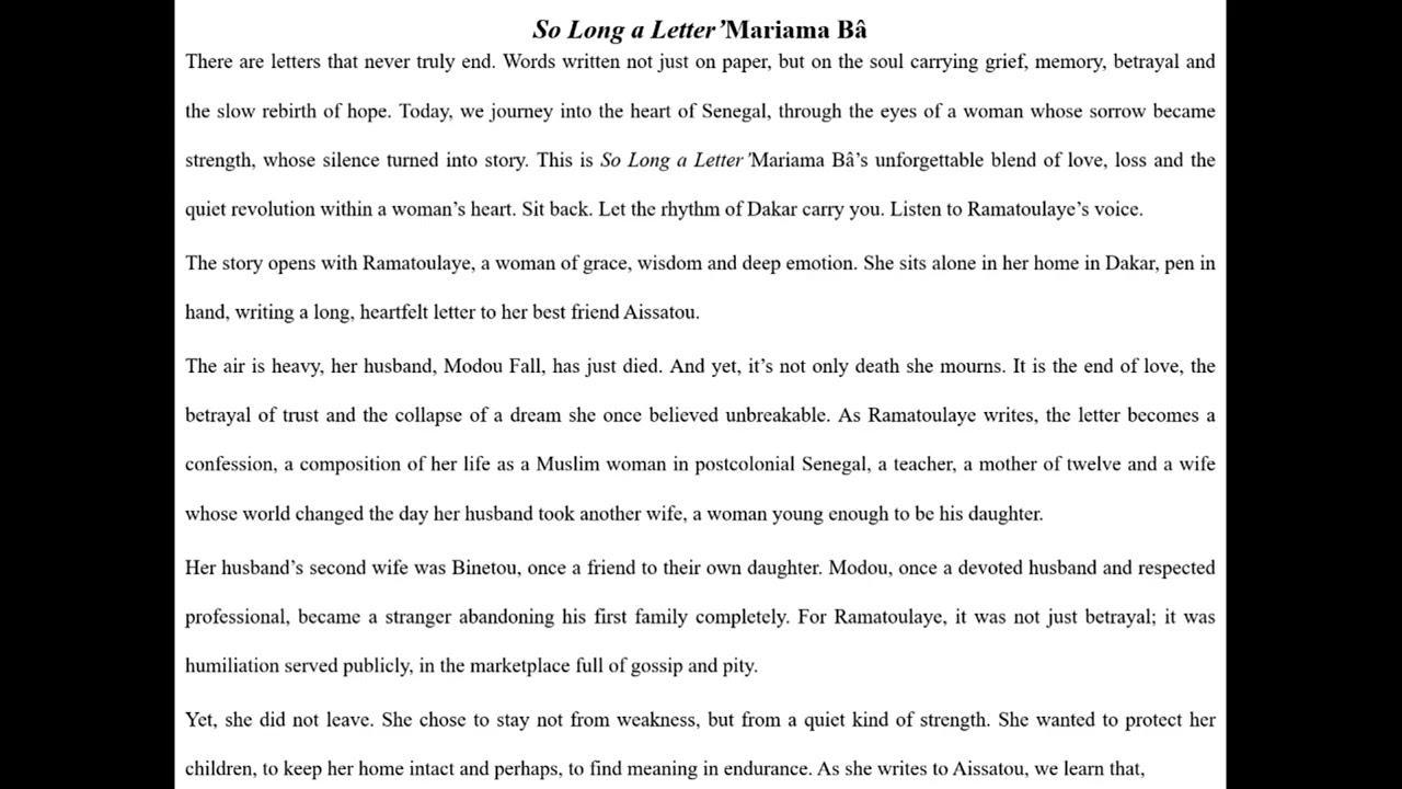 So Long a Letter by Mariama Bâ