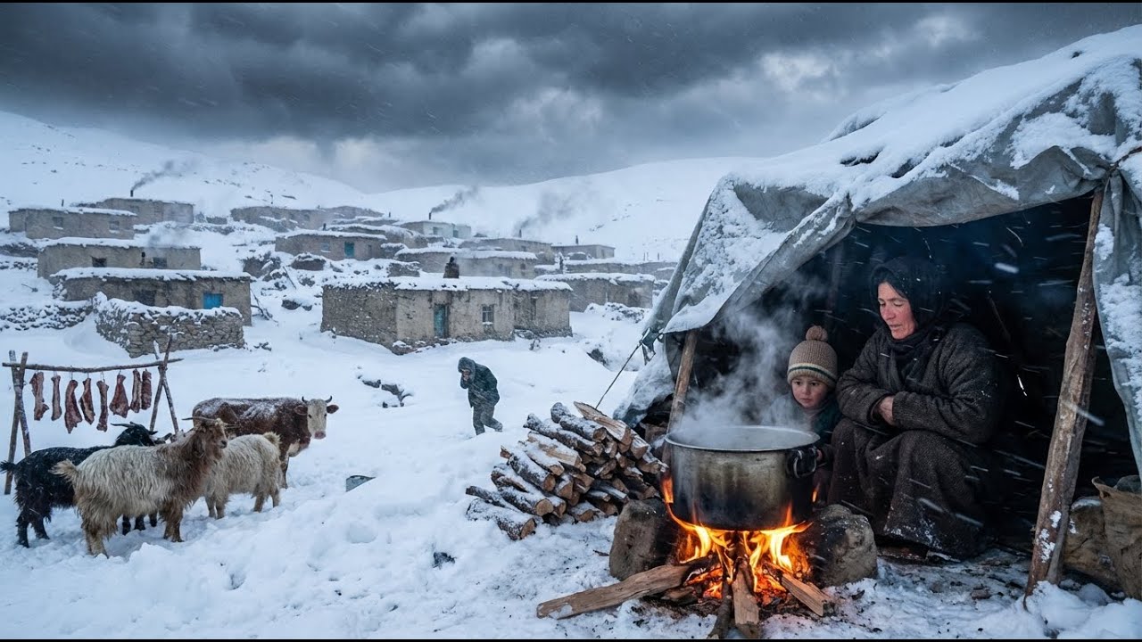 Surviving –73°C in Afghanistan’s Coldest Village | Shepherd Mom Cooks Fish Curry