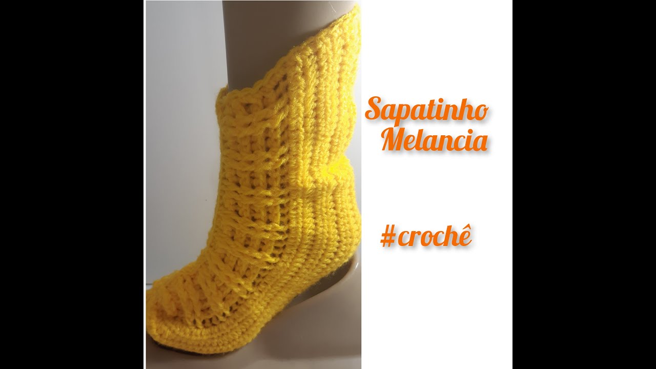 Sapatinho Melancia de crochê #meia melancia croche